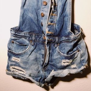Distressed Bohemian Demin Overalls
